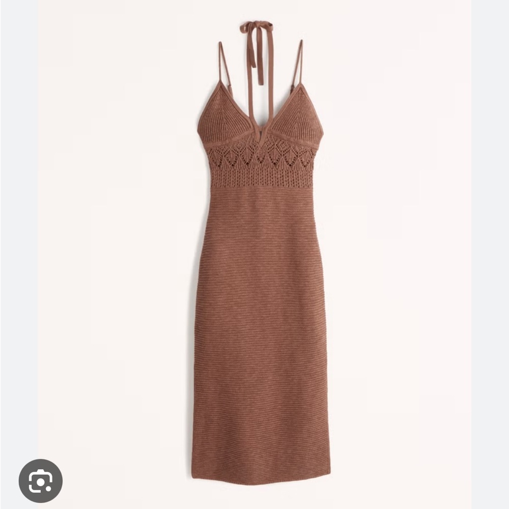 A&F Brown Crochet Strappy Midi Dress. NWT. Abercrombie & Fitch.